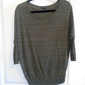 Olive green striped dolman sleeve cotton sweater
